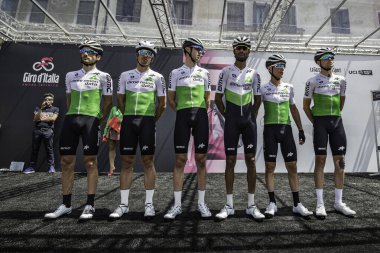 Treviso, İtalya 31 Mayıs 2019: Sahne başlamadan önce podyum imzasına ilişkin tüm takım verileri.
