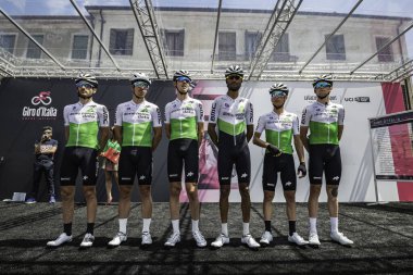 Treviso, İtalya 31 Mayıs 2019: Sahne başlamadan önce podyum imzasına ilişkin tüm takım verileri.