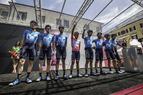 Treviso Maggio 2019 Team Completo Movistar Sul Podio Prima Dell — Foto Stock