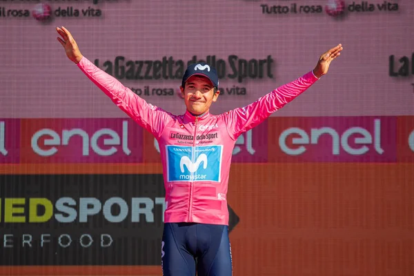 Verona Italien Juni 2019 Richard Carapaz Movistar Team Feiert Auf — Stockfoto