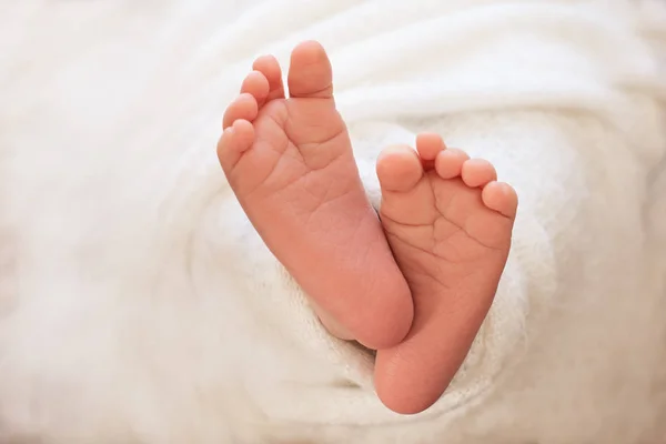 Foot of the newborn baby, tenderness. copy space in winter concept — Stock Photo, Image