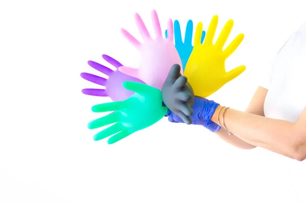 Gants Médicaux Multicolores Isolés Équipements Stériles Pour Les Industries Médicales — Photo