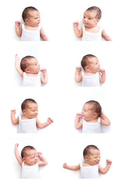 Pasgeboren Baby Geeuwt Witte Achtergrond Kopieerruimte Slaap Sippers Grappig Gezicht — Stockfoto