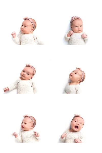 Новонароджені Дитячі Емоції Білий Фон Смішне Обличчя Дитини Емоції Вертикальний — стокове фото