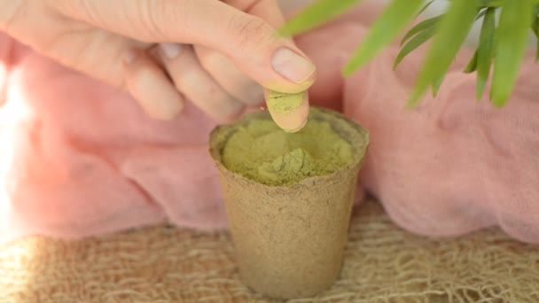 Henna Seco Com Mãos Femininas Para Esfregar Sem Manicura Materiais — Vídeo de Stock