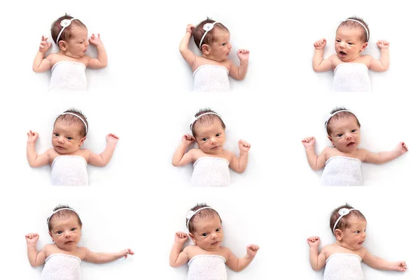 Expresiones Faciales Gestos Bebé Recién Nacido Una Variedad Emociones Collage — Foto de Stock