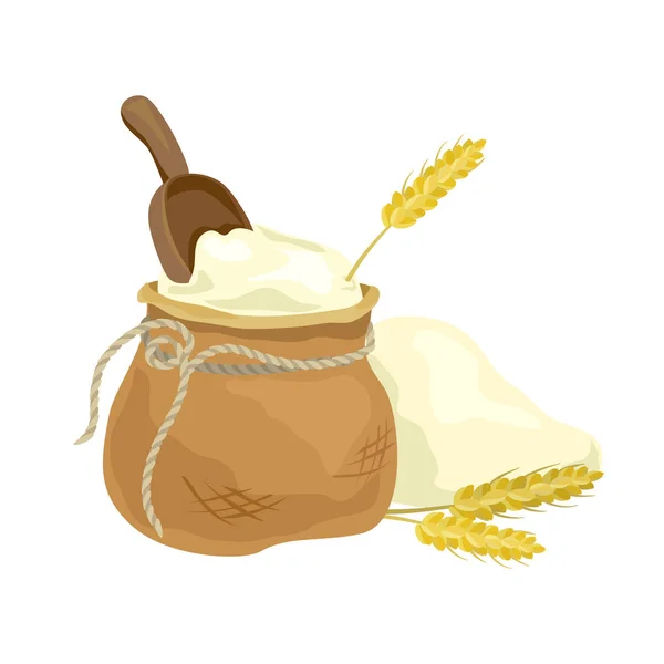 Saco de farinha e espiguetas de trigo — Vetor de Stock