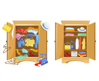 dolapları giysileri ile. derli toplu ve dolaba yığılmayı