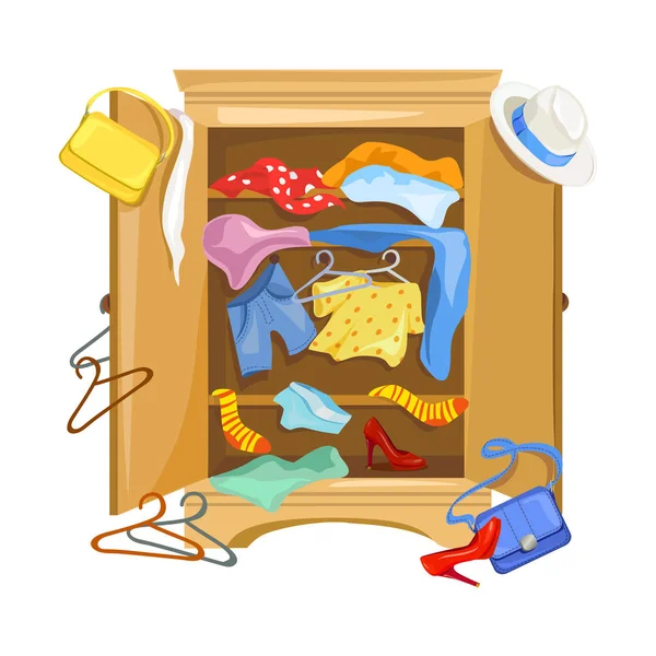 Mess in the closet with clothes — Stock Vector