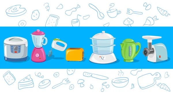 Kuchyně, kuchyňské spotřebiče, skica Stock Ilustrace