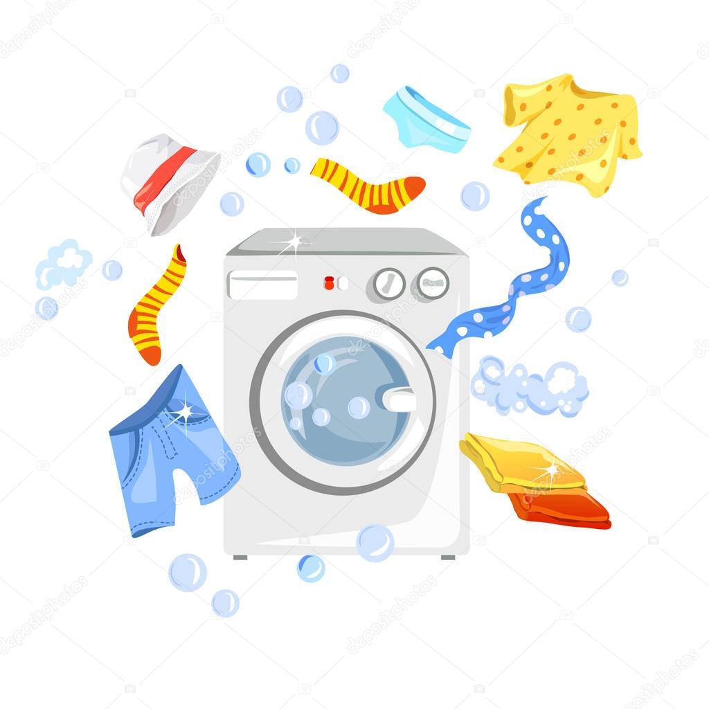 Clean clothes around the washing machine — Stock Vector © moremari19