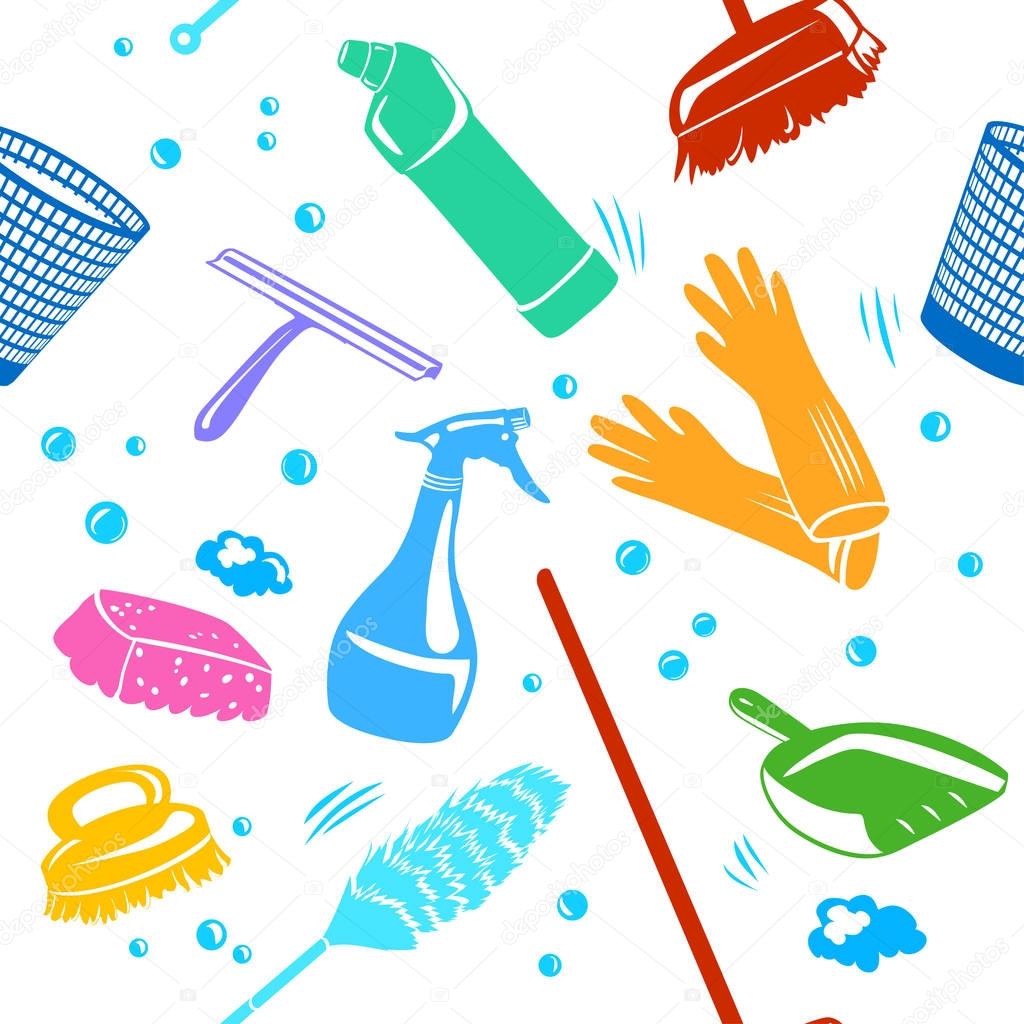cleaning tools in a home background seamless