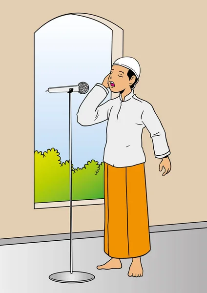 Asiático musulmán hombre llamando para orar — Vector de stock