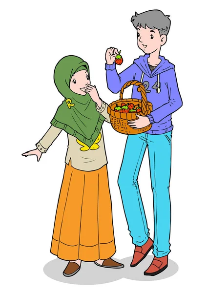 Asian muslim brother and sister — Stock Vector