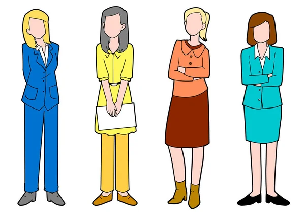 Ilustración de dibujos animados de mujeres de negocios de pie y posando — Vector de stock