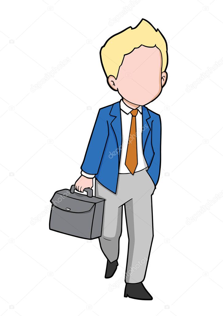 Cartoon Illustration of Man with Briefcase Walking
