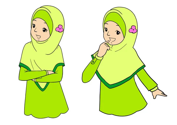 Young muslim woman with facial expressions — Stock Vector