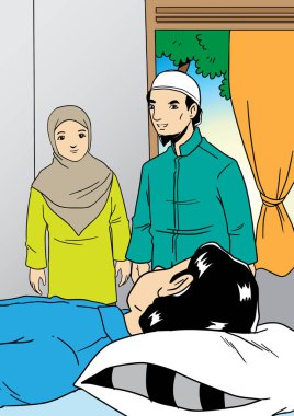 Muslim family visit the sick relative clipart