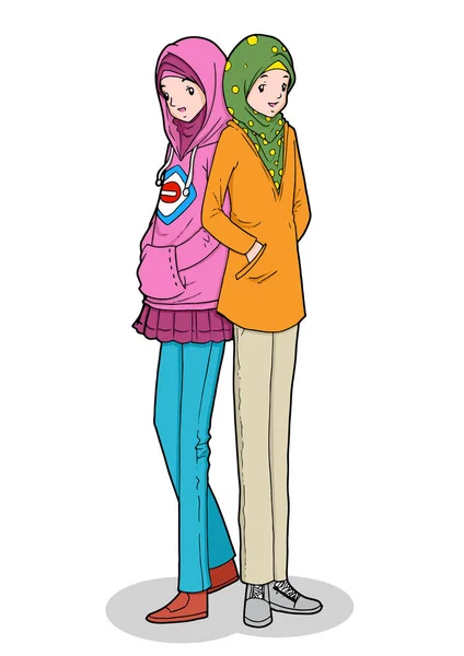 Jeunes filles musulmanes à la mode posant — Image vectorielle