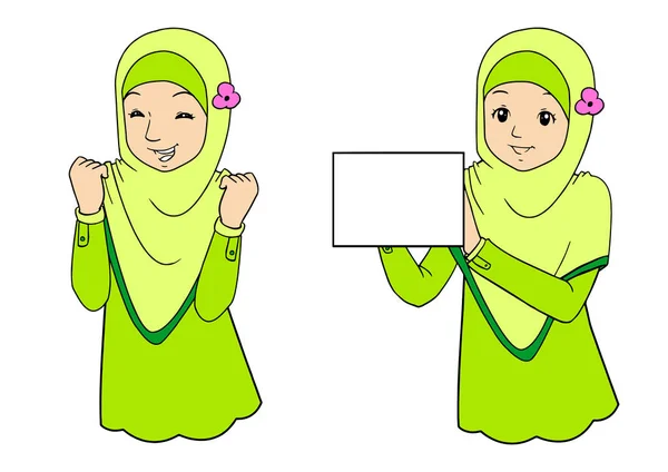 Young muslim woman with facial expressions — Stock Vector