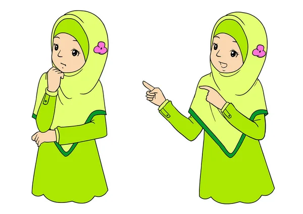 Wanita muslim muda dengan ekspresi wajah - Stok Vektor