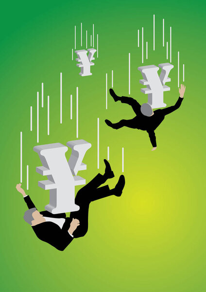 Falling Businessman with big Yen Currency