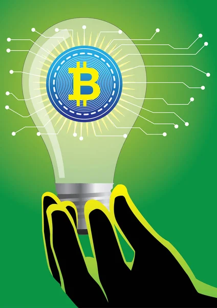Bitcoin valuta digitale con circuito stampato — Vettoriale Stock