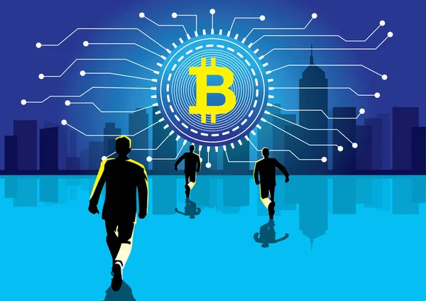 Bit-para işareti ve devre kartı ile işadamı