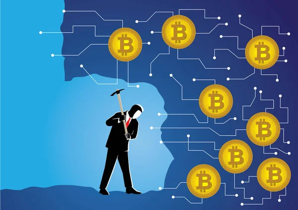 Homme d’affaires creusant bitcoin (monnaie crypto) — Image vectorielle