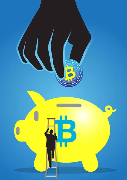 Piggy bank en bitcoin — Stockvector