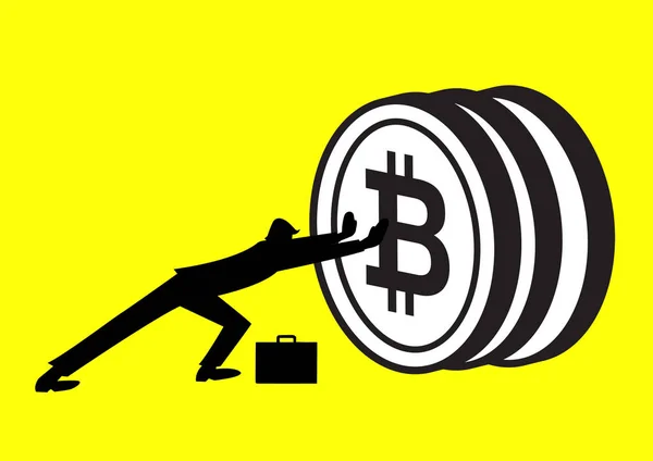 Zakenman en reus bitcoin — Stockvector