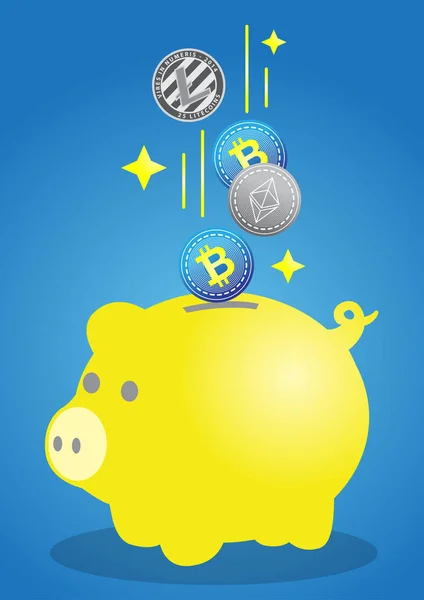 Piggy bank and bitcoin