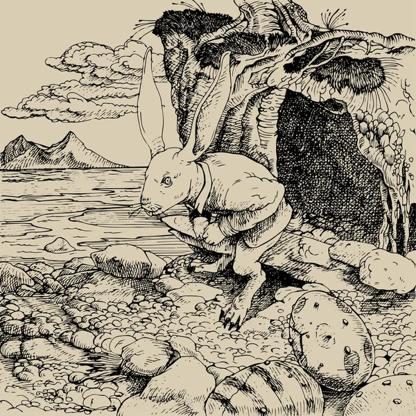 Conejo y algunos huevos en la hermosa naturaleza — Archivo Imágenes Vectoriales