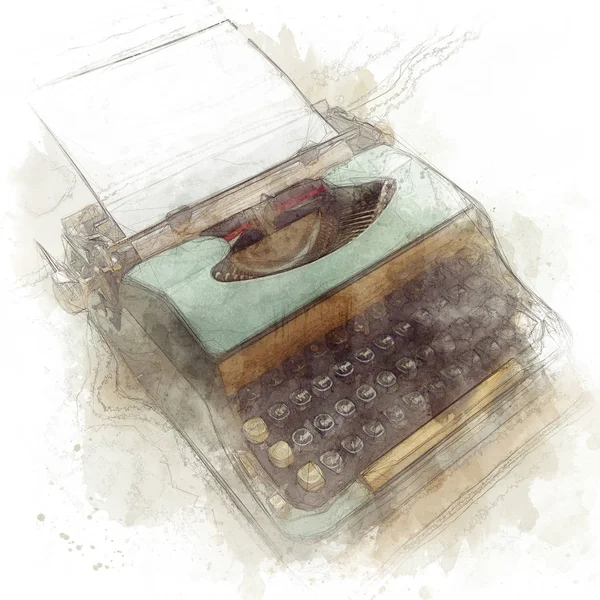 Manual Typewriter Digital Sketch White Background — 스톡 사진