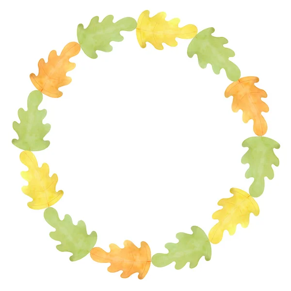 Watercolor Autumn Wreath of oak leaves on a white background