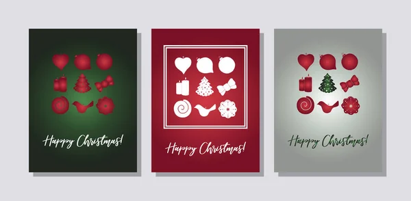Conjunto de tres tarjetas Feliz Navidad y Feliz Año Nuevo — Vector de stock