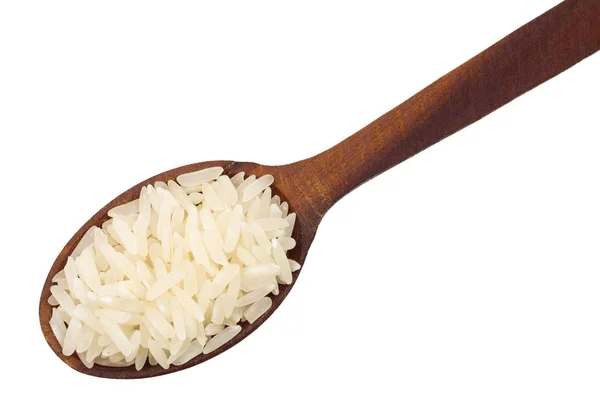 Tahta kaşıkta beyaz pirinç 