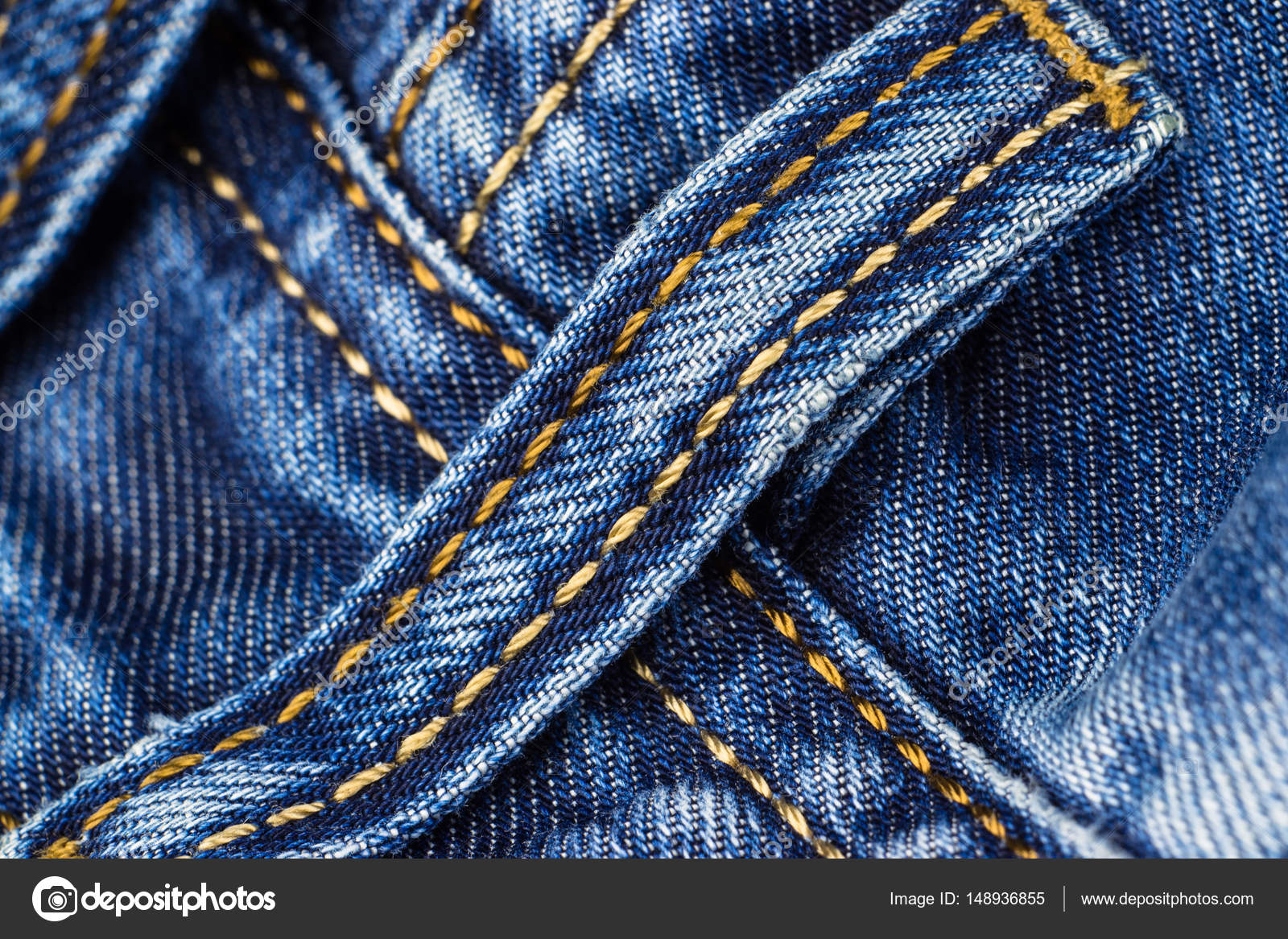 belt loop of denim jeans, close up Stock Photo