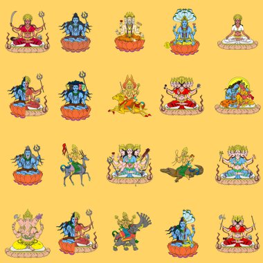Indian Vedic Gods, Brahma, Shiva, Vishnu, Ganesha, Indra clipart