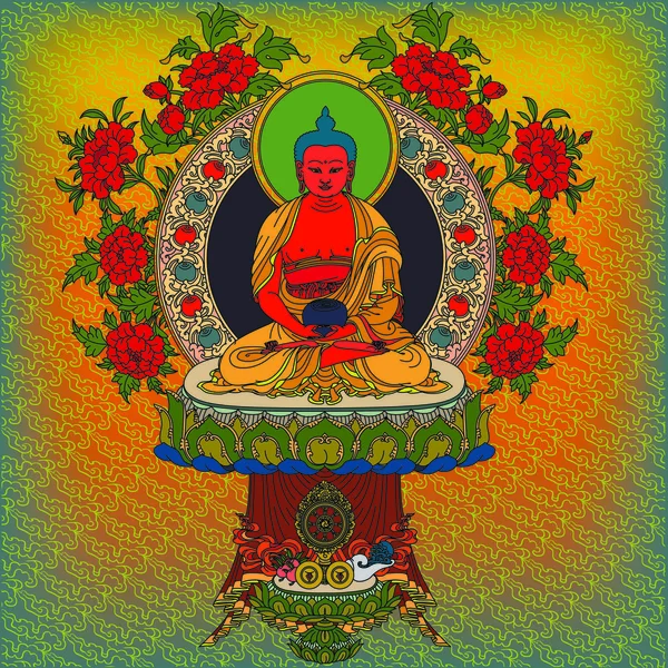 Amitabha Buddha Uno Los Cinco Tathagatas — Vector de stock