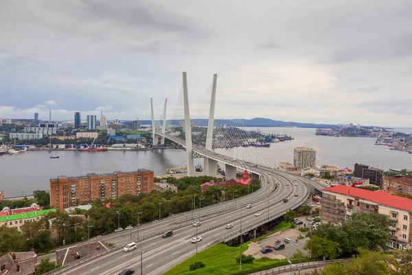 Vladivostok 'un Golden Bridge ve Golden Horn Körfezi' ne bakın