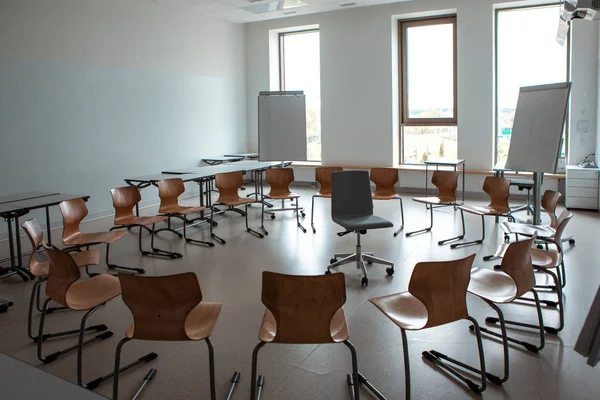 Empty classroom. Modern classroom. Convenient audience for classes.