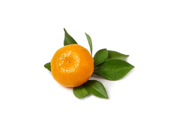 Mandarine mit Flugblättern auf weißem, isoliertem Hintergrund. das Konzept der richtigen Ernährung. — Stockfoto