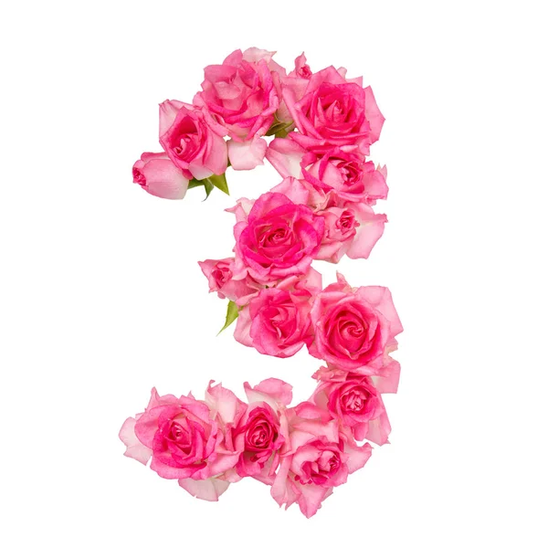Nummer Gemaakt Van Roze Rozen Een Witte Geïsoleerde Achtergrond Roze — Stockfoto
