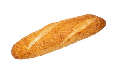 Beyaz izole bir arka planda susam tohumlu buğday somunu. Uzayı kopyala Düz yatıyordu.