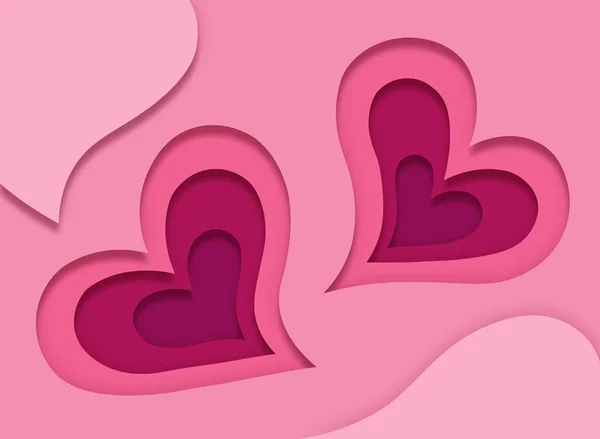 Открытка Дню Святого Валентина Иллюстрирующая Два Многослойных Сердца Стиле Бумажного — стоковое фото