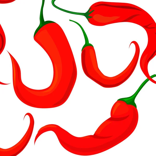Nahtloses Muster mit roten Chilischoten auf weißem Hintergrund — Stockvektor