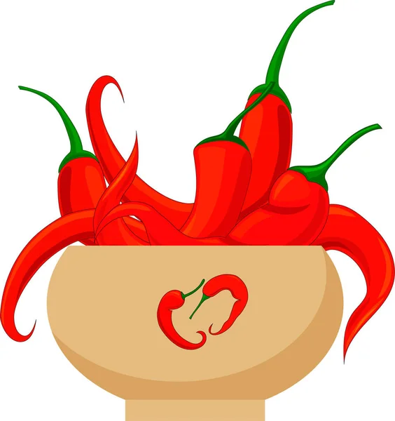 Ochre bowl with red hot chili pepper — Stock Vector