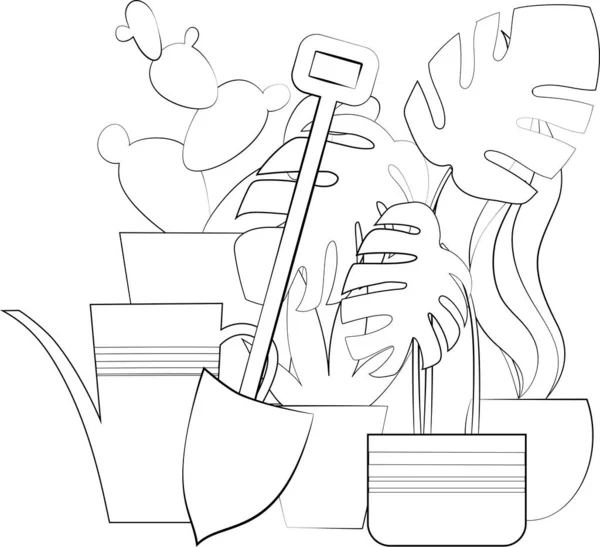 Plantes en pot et outils — Image vectorielle