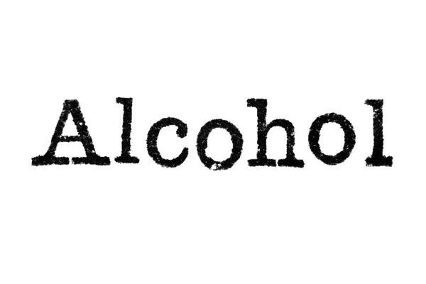 Слово "алкоголь" от пишущей машинки на белом — стоковое фото